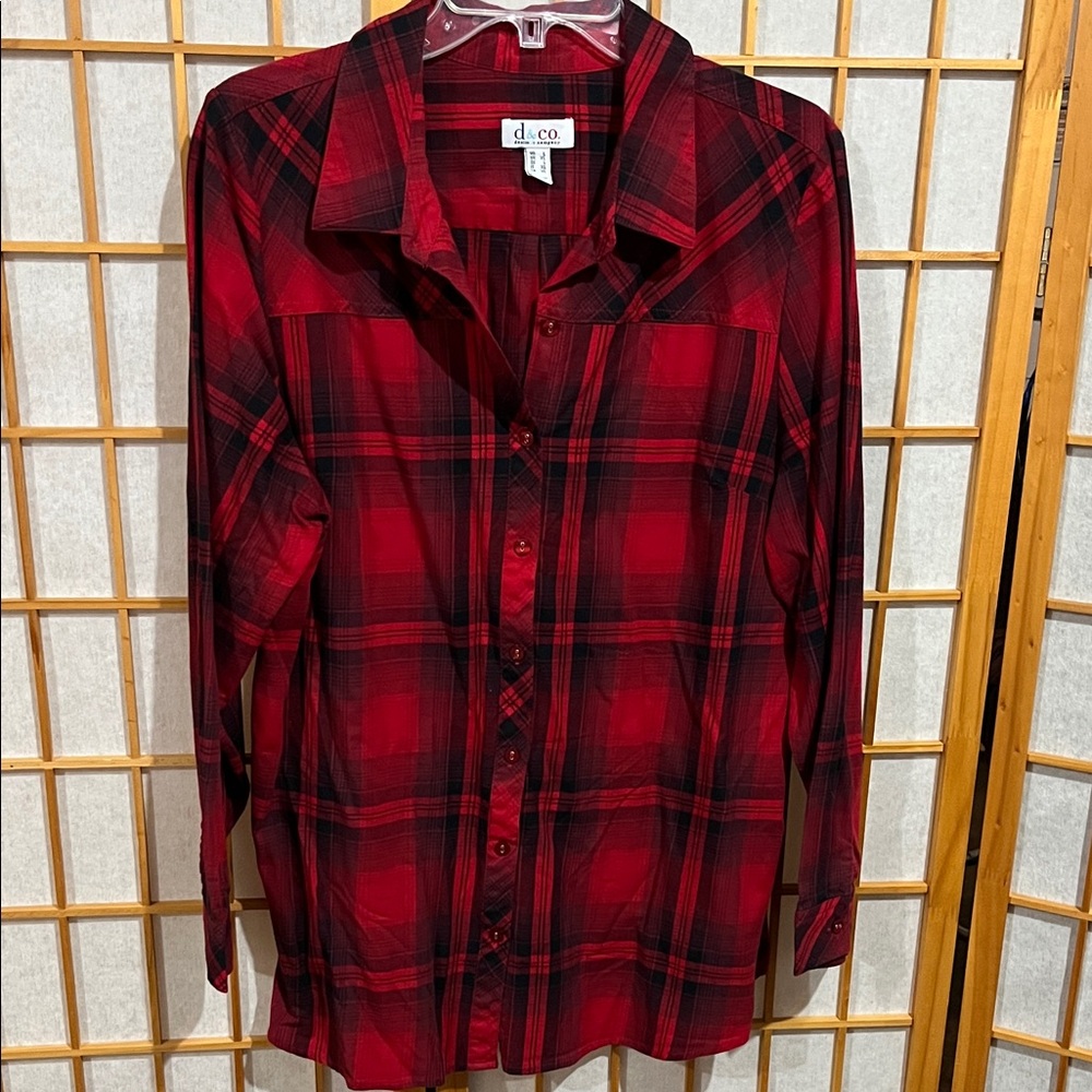 Denim&Co Red Plaid Button-Up Shirt